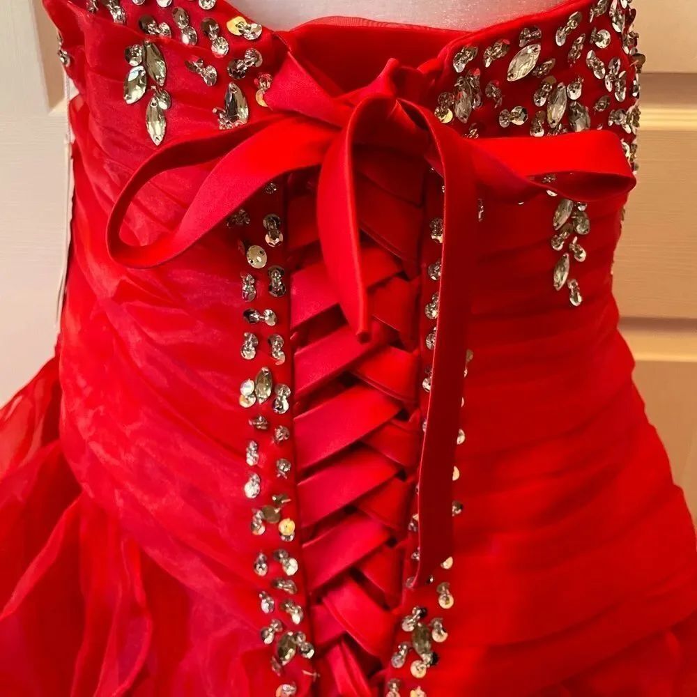 Red One-Shoulder Ruffled Gown - Picture 14 of 15